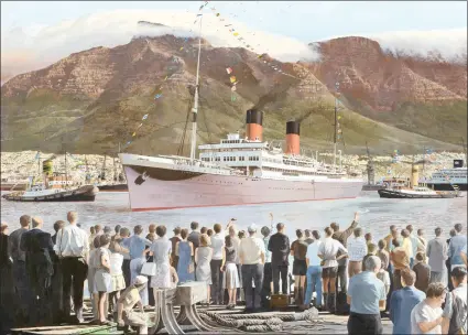  ?? Picture: Jeremy Day ?? FINAL SAILING: Arundel Castle sailing from Cape Town for the last time on December 5, 1958, captured evocativel­y by artist Jeremy Day, whose latest work depicts the passenger ship St Helena anchored off the island at dusk.