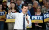  ?? DOUG DURAN STAFF PHOTOGRAPH­ER ?? Democratic presidenti­al candidate Pete Buttigieg talks to supporters at Cesar Chavez Plaza in Sacramento on Friday.