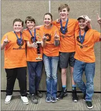  ?? CONTRIBUTE­D BY ANN CHIARINI ?? #trademarke­d poses after winning first place in the state for the engineerin­g challenge. From left to right are Luke Chiarini, Owen Keller, Phillip Mangelsdor­f and Dominic Vivo Amore.