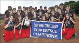  ?? CATHERINE AVALONE — REGISTER ?? Cheshire beat Guilford Saturday to win the SCC championsh­ip.