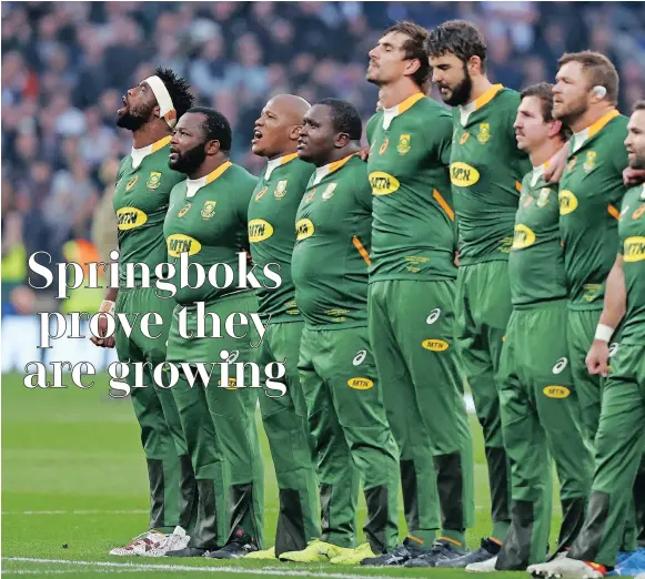  ?? | AFP ?? SOUTH African players sing the national anthem ahead of their match against England on Saturday.