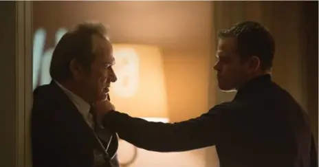  ??  ?? Tommy Lee Jones, left, a paranoid new CIA director and Matt Damon, returning as the titular character, appear in a scene from Jason Bourne.