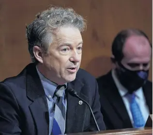  ?? PHOTO: REUTERS ?? Kentucky Republican Senator Rand Paul appears conflicted over any plans to impeach Donald Trump.