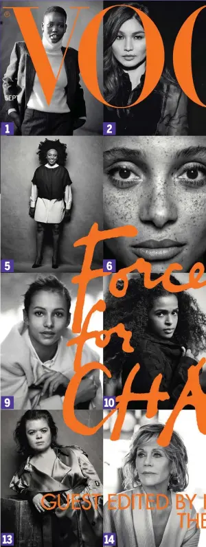  ??  ?? Cover stars: The inspiratio­nal women who have been selected by the Duchess of Sussex to appear on the front of September’s Vogue