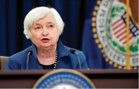  ?? [AP FILE PHOTO] ?? Federal Reserve Chair Janet Yellen speaks during a news conference in March in Washington. The Federal Reserve left its key short-term rate unchanged after having raised it in March for the second time in three months.