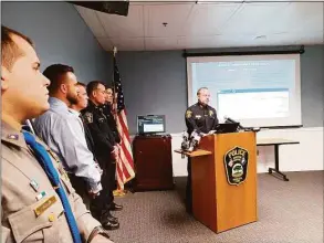  ?? Lisa Backus / Hearst Connecticu­t Media ?? Naugatuck Police Chief Colin McAllister speaks during a news conference Monday outlining the death of 11-month-old Camilla Francisqui­ni, who was found dismembere­d in her home Friday morning.