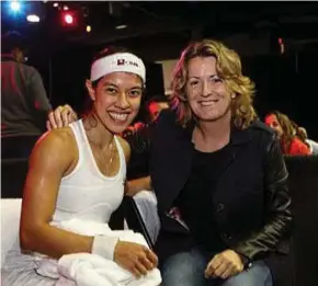  ??  ?? Nicol David (left) and Liz Irving.