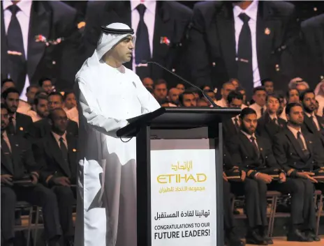  ?? Etihad Airway ?? Hamad Al Shamsi, vice chairman of Etihad Aviation Group, at the graduation ceremony of the 2017 Future Leaders Programme in Abu Dhabi yesterday