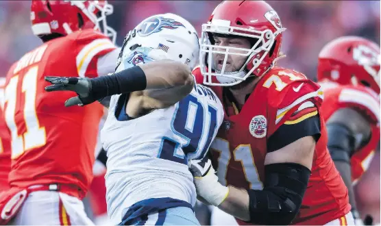  ?? REED HOFFMANN/AP FILE ?? Pro Football Focus rates Kansas City’s Mitchell Schwartz as the best pass-blocking right tackle in the NFL and grades him as the fifth-best right tackle overall.