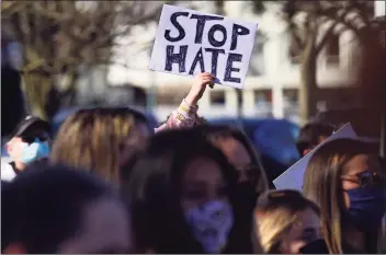  ?? Erik Trautmann / Hearst Connecticu­t Media ?? The number of reported Connecticu­t hate crime incidents increased from 65 events in 2019 to 128 last year, according to the Anti-Defamation League.