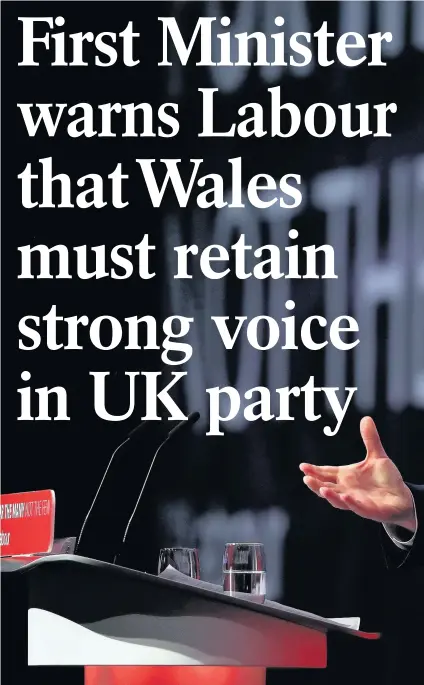  ??  ?? > First Minister Carwyn Jones, delivers a speech during the Labour Party conference in Brighton yesterday