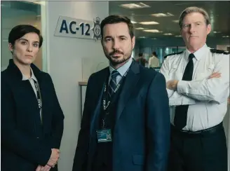  ??  ?? From top: Vicky McClure, Martin Compston and Adrian Dunbar in Line of Duty; Stranger Things was an affectiona­te homage to the 1980s; and Sam Heughan and Claire Randall, the stars of Outlander