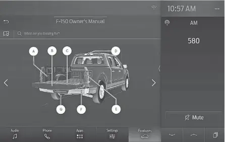  ?? FORD ?? Ford has converted most of its physical paper manual into a digital version, starting with the 2021 Ford F- 150. Visuals such as this are available on the vehicle’s touchscree­n.