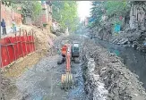  ?? SOURCE: LMRC ?? ▪ Tunneling work at Haider Canal that began a few months ago. To prevent damage to houses, strengthen­ing/protection measures were undertaken by the LMRC.