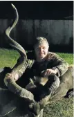  ??  ?? NO BULL: Retief Celliers with the 154cm horned trophy kudu he shot