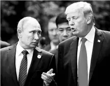  ?? REUTERS ?? Preparatio­ns for a meeting between Donald Trump ( left) and Vladimir Putin will not be affected by the sanctions