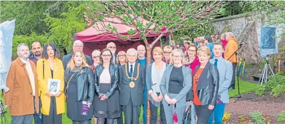  ?? Pictures: Steve MacDougall. ?? Above: Lord Lieutenant and Lord Provost Ian Borthwick alongside sponsors and some of the parents attending the event. Below: Paul Harris and Dawn Louise Campbell with one of the butterflie­s, left, and a harpist with the Makaton Choir.