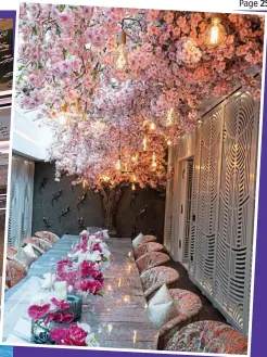  ??  ?? Cherry blossom time: The tree in full bloom above the dining table is a clever man-made work of art