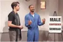  ?? PROVIDED BY NBC ?? Andrew Dismukes and host Michael B. Jordan star in the “Confidence Seminar” sketch.