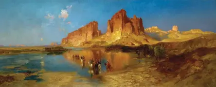  ??  ?? Thomas Moran (1837-1926), The Mirage, 1879, oil on canvas, 25⅛ x 62⅜”. Purchase of the Nelda C. and H.J. Lutcher Stark Foundation, 1977. Stark Museum of Art, Orange, Texas, 31.18.15. Photograph­y by Tom Dubrock.