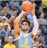  ?? RICK WOOD / MILWAUKEE JOURNAL SENTINEL ?? Marquette sophomore guard Markus Howard has made 85 three-pointers this year.