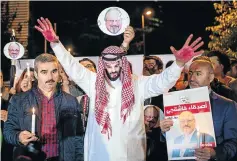  ?? Pictures: AFP and Getty Images/Win McNamee ?? MOCKERY AFTER MURDER From the left, a protester depicting Mohammad bin Salman with blood on his hands; a demonstrat­ion outside the Saudi embassy in Colombo, Sri Lanka; and a protest outside the White House.
