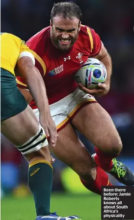  ??  ?? Been there before: Jamie Roberts knows all about South Africa’s physicalit­y