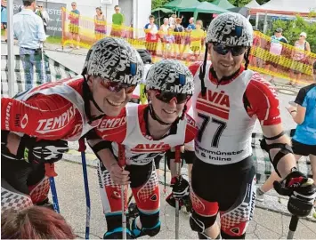  ?? Foto: DJK RG Wertachtal ?? Gemeinsam bei der Bayerische­n Meistersch­aft auf dem Treppchen: Patrick Stimpfle siegte vor seinen Brüdern Francis und André (von links).