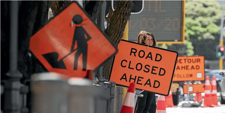  ?? ROBERT KITCHIN/STUFF ?? Wellington has become a sea of road closures. Some streets will be either fully or partially closed for various reasons from earthquake strengthen­ing to roadworks.