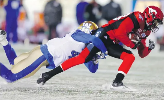  ?? AL CHAREST ?? Calgary wide receiver Kamar Jorden is part of a receiving corps that has been overshadow­ed heading into Sunday’s West Division Final against Edmonton.
