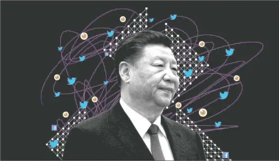  ?? (AP Illustrati­on/Peter Hamlin) ?? Chinese President Xi Jinping has called the internet “the main battlefiel­d” for public opinion.