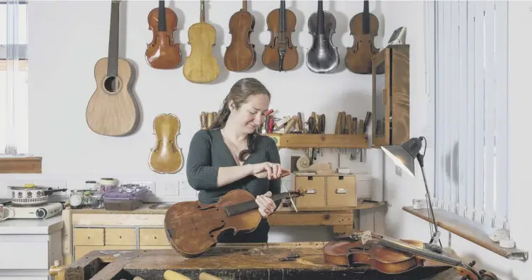  ??  ?? 0 Sheena Laurie makes and restores cello, viola and violin in her workshop in Doune, Stirlingsh­ire. She travels around Europe to choose wood for her instrument­s which can cost nearly £10,000