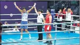  ?? BFI ?? Lovlina Borgohain (L) beat Chen Nien-chin of Chinese Taipei to win the opening round of the World Boxing Championsh­ips.