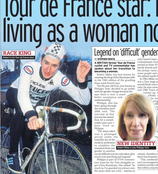  ??  ?? Robert in his Tour de France days Robert Millar is now Philippa York