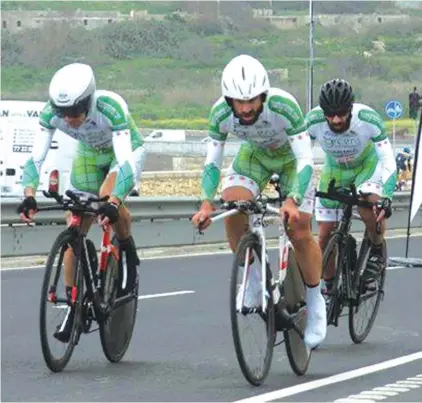  ??  ?? Team Greens in action in TTT (left to right E. Bonello, J. Mifsud, M .Camilleri) Photo: Antoine Spiteri