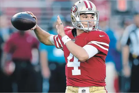  ?? BEN MARGOT THE ASSOCIATED PRESS ?? Nick Mullens had a spectacula­r debut performanc­e against the Raiders, with three touchdowns , earning him a second start against the Giants.