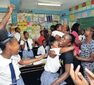  ?? PHOTOS BY IAN ALLEN/ PHOTOGRAPH­ER ?? Parents and students celebratin­g GSAT results at the Elletson Primary School in Kingston, yesterday.