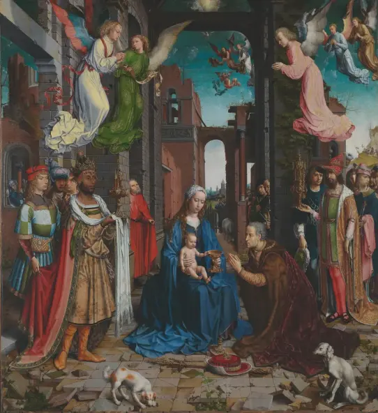  ??  ?? Travellers from afar: a new world takes root in the ruins of the old in Jan Gossaert’s The Adoration of the Kings (1510–15)