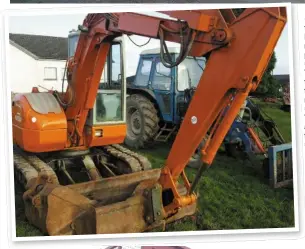  ??  ?? (above) A four furrow Kverneland reversible plough sold for €4,500 (left) The hammer fell on this 5.5 tonne Hitachi mini digger for €7,000; (below) This 20ft twin axle Broughan trailer sold for €12,000.