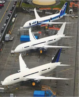  ?? AFP ?? Boeing 787 Dreamliner planes at the firm’s Washington production facility