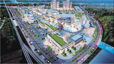  ?? SPECIAL TO THE NIAGARA FALLS REVIEW ?? This is a concept view of the commercial centre proposed by GR (CAN) Investment Co. Ltd. for its developmen­t around Thundering Waters.