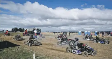  ?? AIMAN AMERUL MUNER/STUFF ?? Racers at the start line during the New Zealand Grass Kart Championsh­ips in Timaru on Saturday.