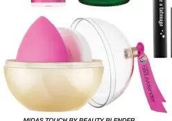  ??  ?? MIDAS TOUCH BY BEAUTY BLENDER Still one of the best products when it comes to  awless make-up applicatio­n, this limited edition set includes one Beauty Blender and a solid mini Blender Cleanser.