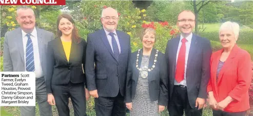  ??  ?? Partners Scott Farmer, Evelyn Tweed, Graham Houston, Provost Christine Simpson, Danny Gibson and Margaret Brisley