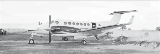  ??  ?? The twin-engine Beechcraft that was found on the illegal airstrip in the North Rupununi on August 13.