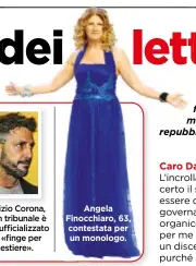  ??  ?? Angela Finocchiar­o, 63, contestata per un monologo.