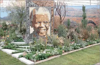  ??  ?? REMEMBERIN­G MADIBA: The Kirstenbos­ch South Africa exhibit featured a gabion wall paying homage to the legacy of Nelson Mandela, which was created using everlastin­g organic material made up of dry protea flower head rosettes.