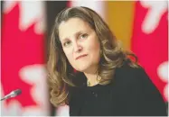  ?? ADRIAN WYLD/THE CANADIAN PRESS ?? Finance Minister Chrystia Freeland has signalled that spending to protect Canadians will not be “infinite.”