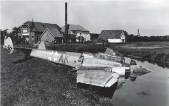  ??  ?? ■ On 13 June 1943, this Messerschm­itt 110 G- 4 of 2./NJG5 came to grief at Bergervaar­t, The Netherland­s – but it was the arrival of another aircraft of NJG5 in Switzerlan­d the following year which would cause such a furore.