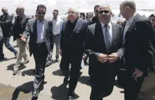  ?? EPA ?? UN special envoy to Yemen Martin Griffiths, centre, arrived in Sanaa on Saturday to hold talks with the Houthis